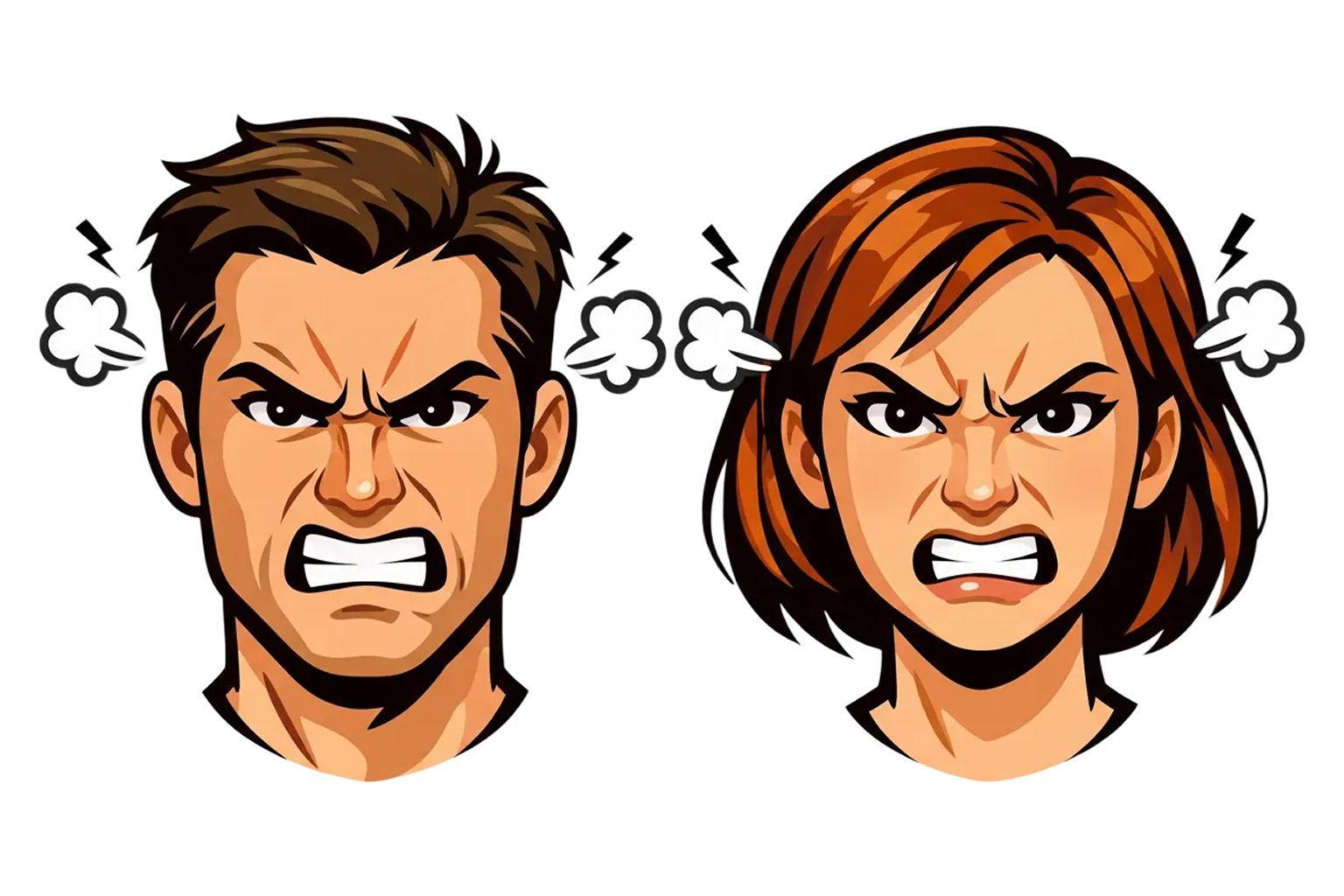 Boos gezichten met stoom