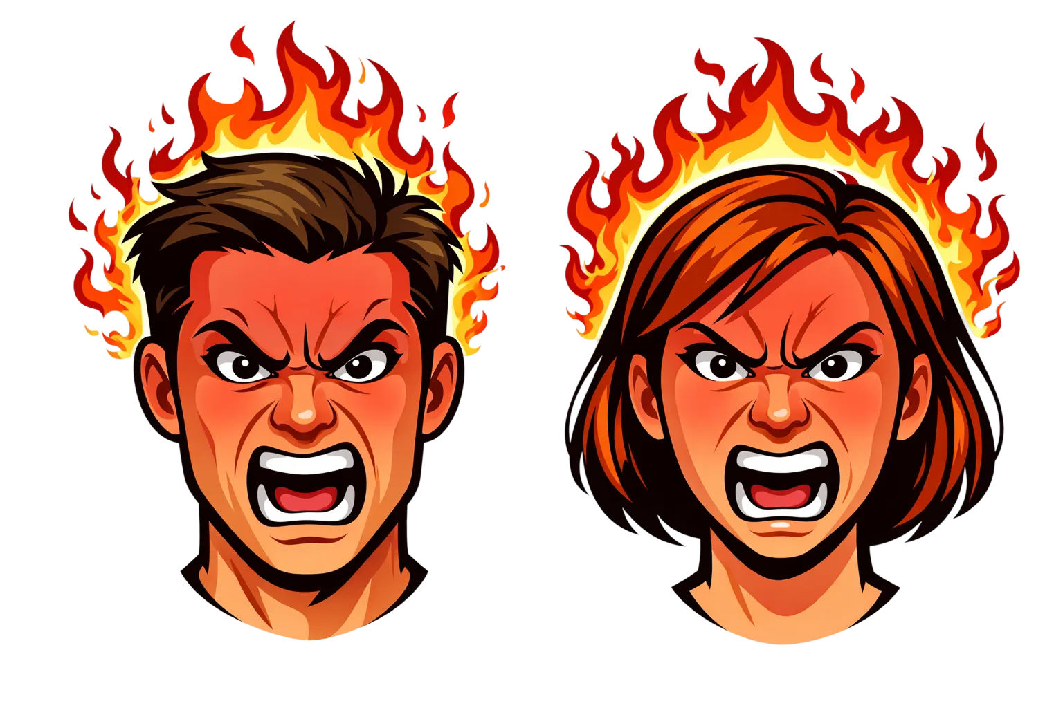 Woedende gezichten met vlammen